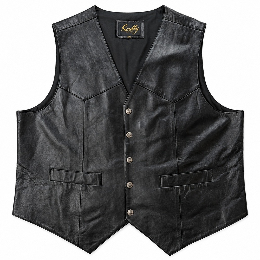 Scully Leather Vest Mens XXL Oklahoma State Seal Buttons Western Black V-Neck